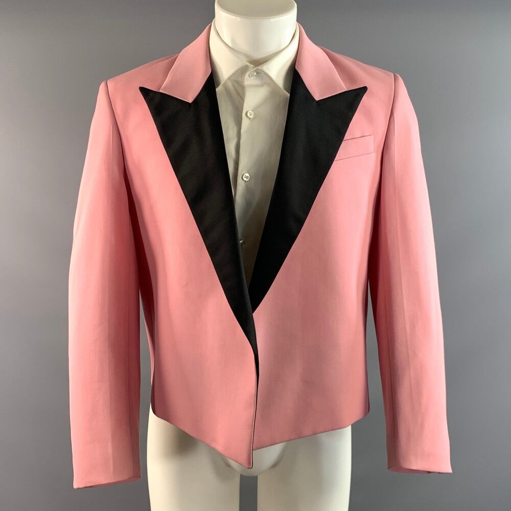 AMI Chest Size 44 Pink Black Cotton Polyester Peak Lapel Sport Coat